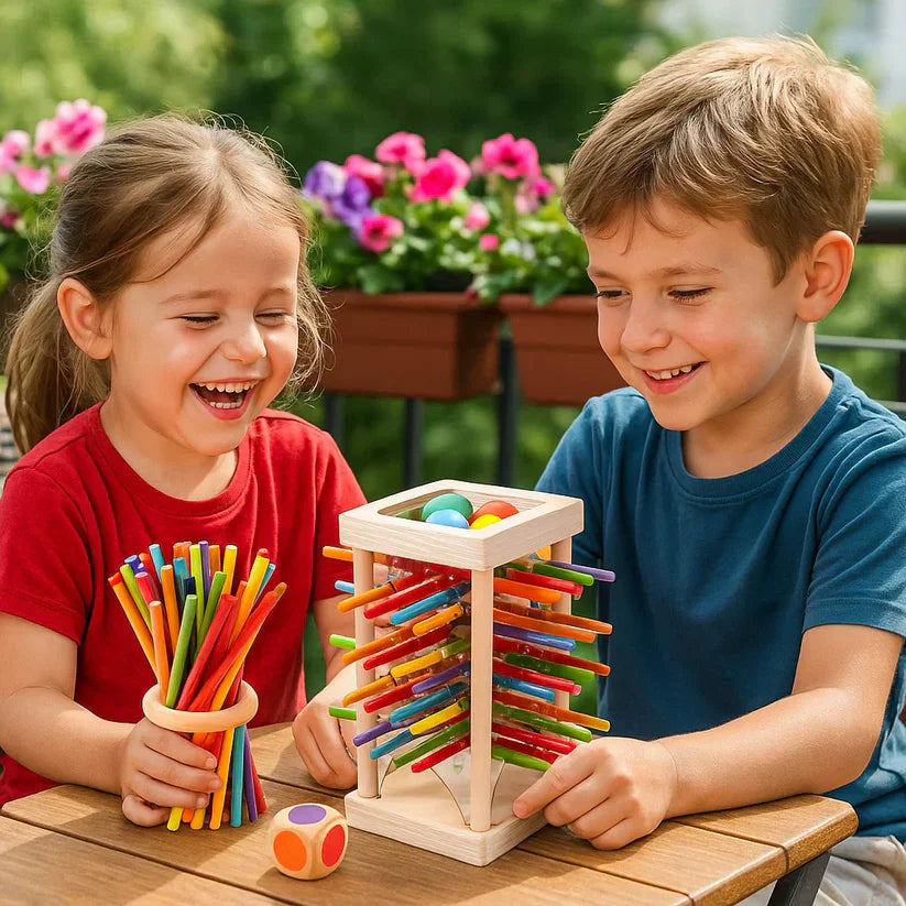 Vzdělávací dřevěná hra s kuličkami a tyčinkami