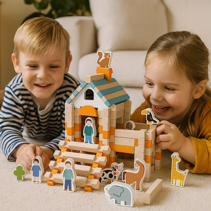 Dřevěné stavební kostky – hra pro skládání a stavění