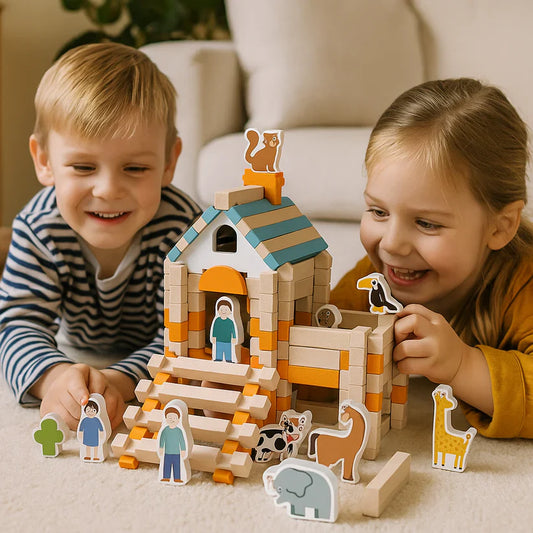 Dřevěné stavební kostky – hra pro skládání a stavění