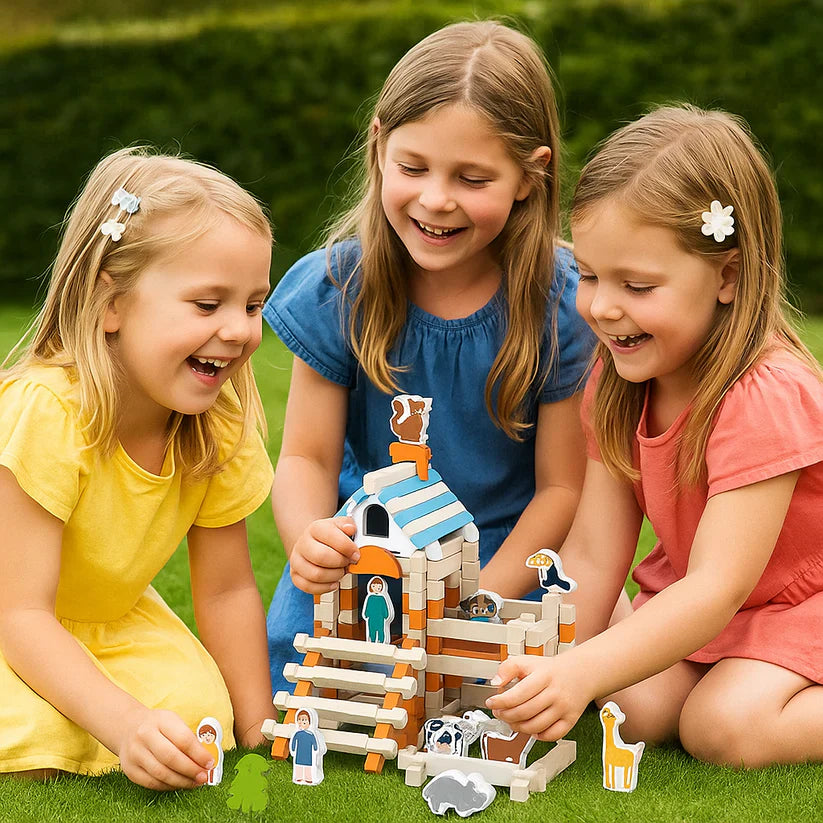 Dřevěné stavební kostky – hra pro skládání a stavění