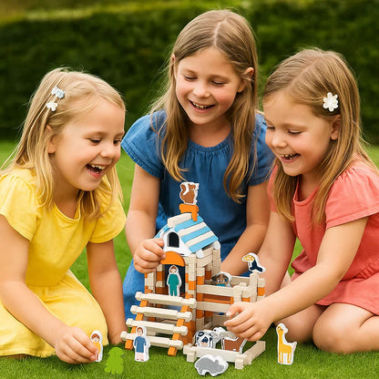 Dřevěné stavební kostky – hra pro skládání a stavění