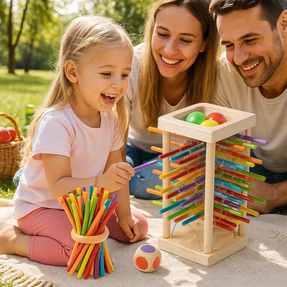 Vzdělávací dřevěná hra s kuličkami a tyčinkami