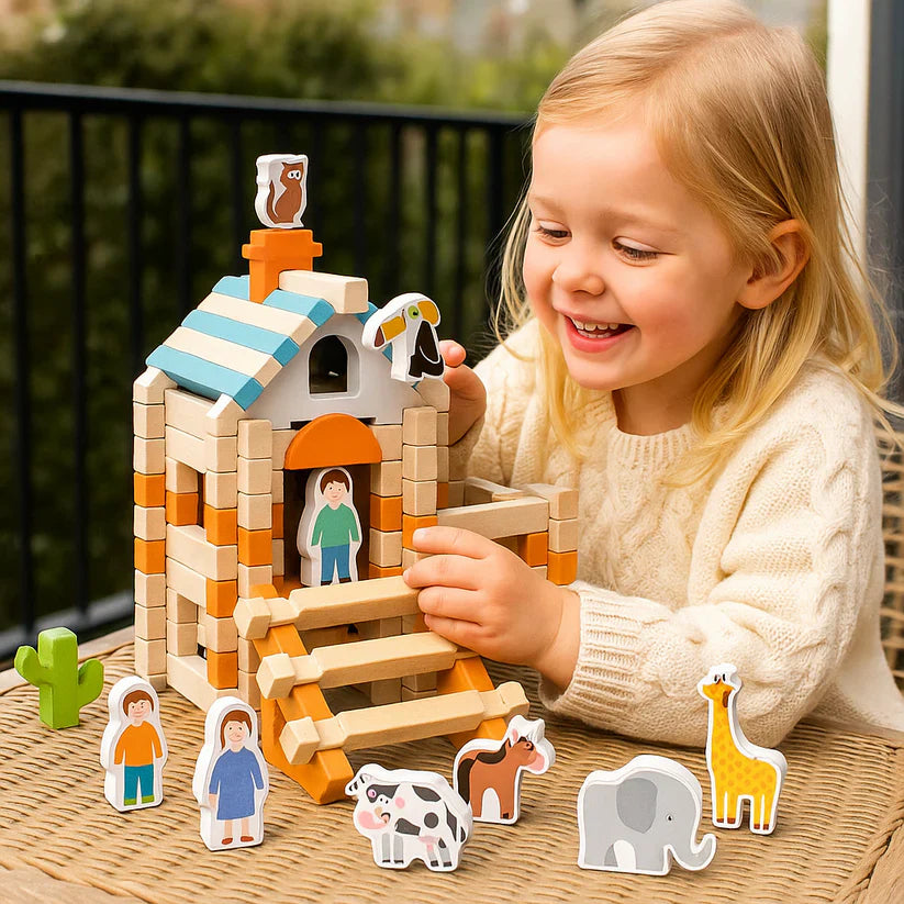 Dřevěné stavební kostky – hra pro skládání a stavění