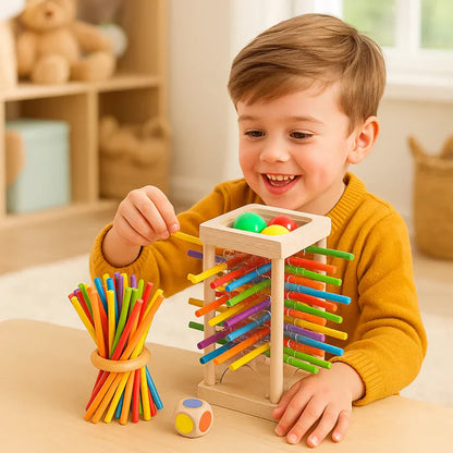 Vzdělávací dřevěná hra s kuličkami a tyčinkami
