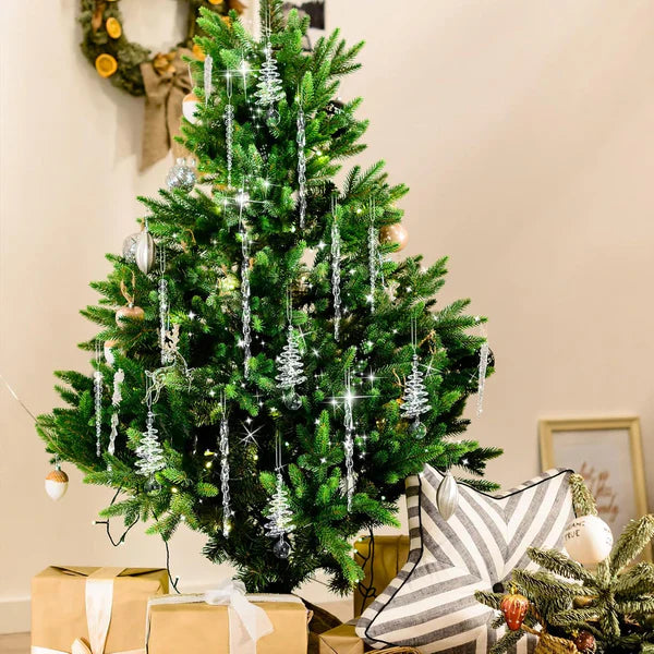 24 kusových vánočních ozdob ve tvaru křišťálových rampouchů (3 různé designy)