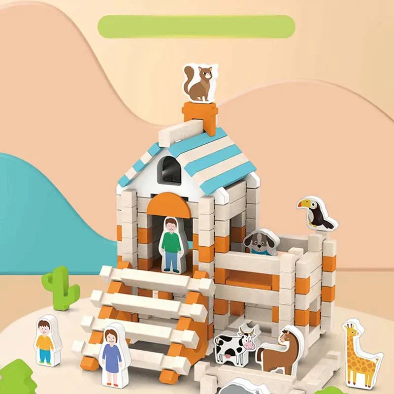 Dřevěné stavební kostky – hra pro skládání a stavění